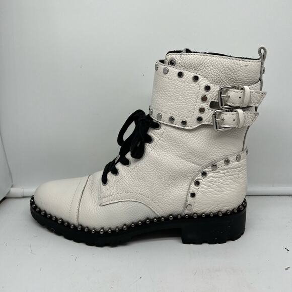 Sam Edelman Boots Womens 8.5 Jennifer Combat White Studded Leather - Picture 3 of 11